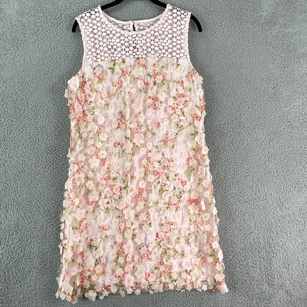 Karl Lagerfeld Paris Floral 3D Applique Dress Women 12 Pink Lace Shift Wedding